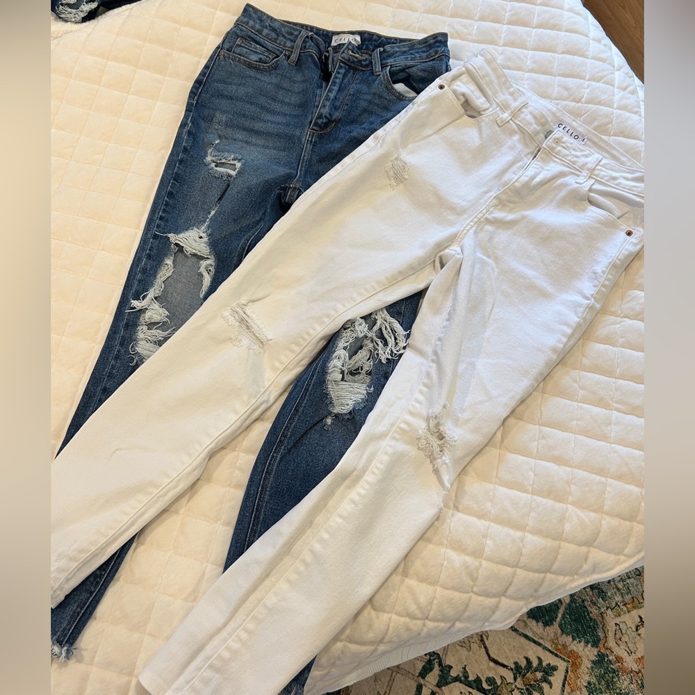 Women's Distressed Cello Jeans - Blue and White Size 5/27